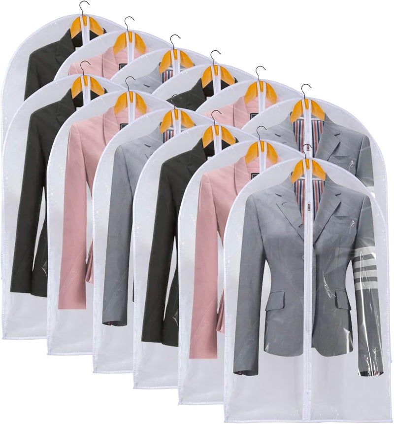 MS KITCHEN Clear Garment Bags For Hanging Clothes, 36" Women Suit Bags, Plastic Garment Bags for Closet Storage, Suit Cover Bags with Zipper for Short Coats, Jackets, Shirts 24"x36"/ 12 Pack - Image 1